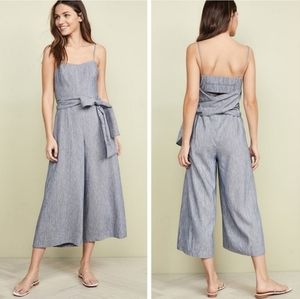 Club Monaco Dalennah Bow Back Cropped Wide Leg Linen Blend Jumpsuit Blue 6
